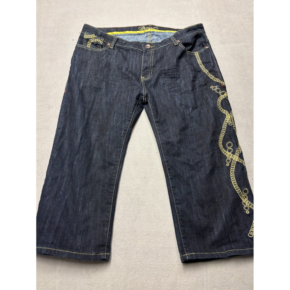 Coogi Jeans Womens 18 Dark Wash Gold Chain Embroidered Denim Capri Cropped Pants